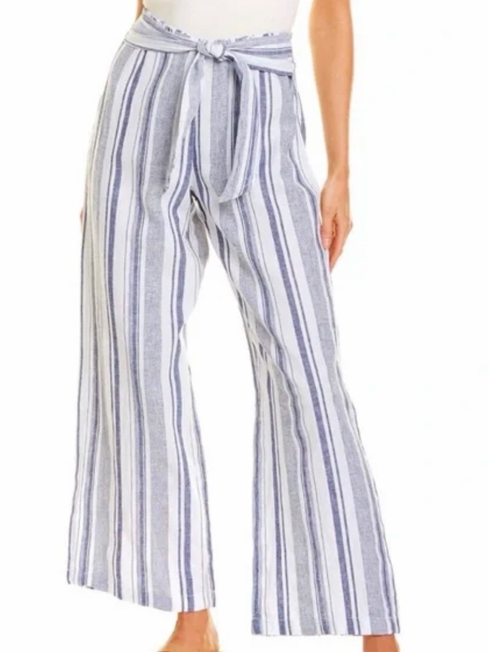 BEACHLUNCHLOUNGE Pants Linen Cotton Cropped Wide Leg Blue White Size Medium